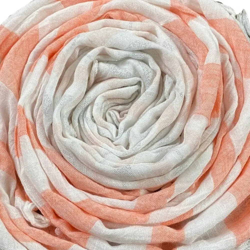 Orange White Silvery Striped Fringe Scarf L68